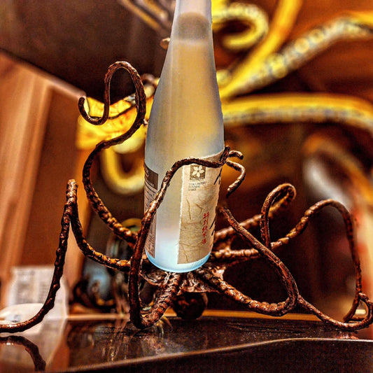 Copper Octopus with bronze shark bottle holder