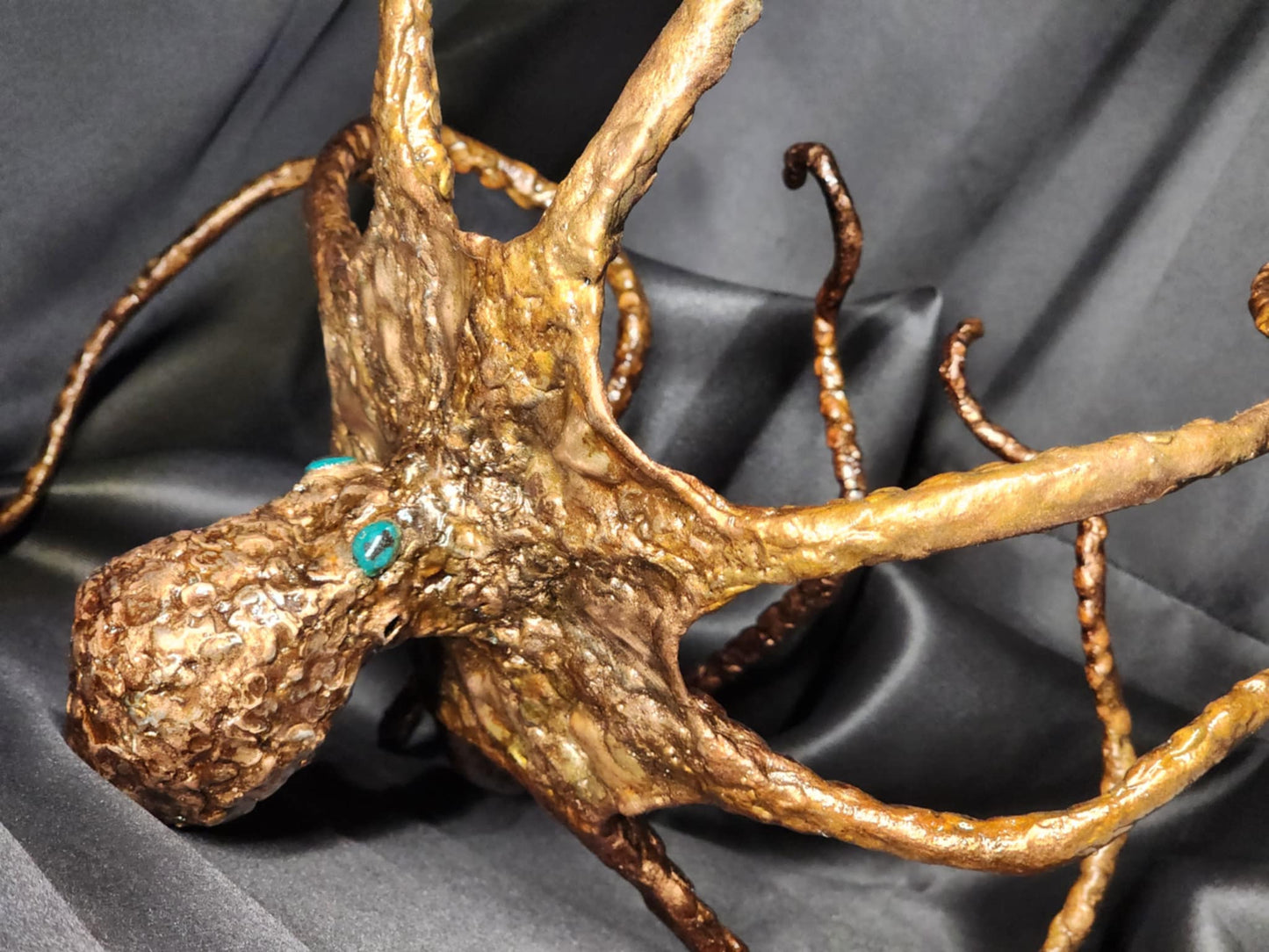 Copper Octopus with bronze shark bottle holder